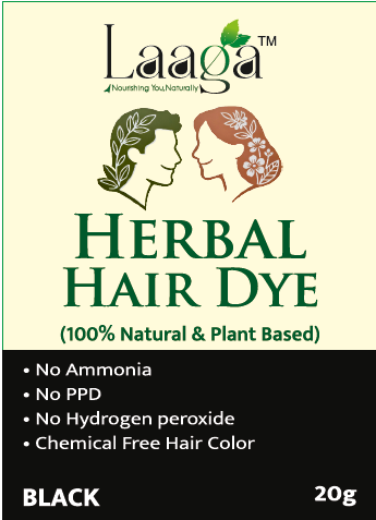 Laaga Herbal Hair Dye packaging with text on a beige background